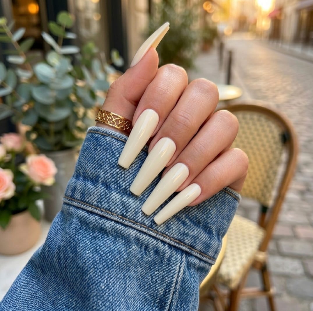 image Press-On Nails "Milkshake Banana" – Forme Coffin L Tany Mena
